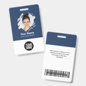 Brush Stroke Employee Photo, Bar Code, Logo, Name バッジ (正面＆裏面)