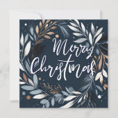 Brush stroke wreath Blue Merry Christmas シーズンカード (正面)