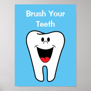 Brush Your Teeth Kids Cartoon Tooth Dentist Office ポスター