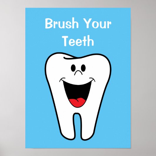 Brush Your Teeth Kids Cartoon Tooth Dentist Office ポスター (正面)