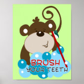 Brush Your Teeth Monkey Bathroom Art Print ポスター (正面)