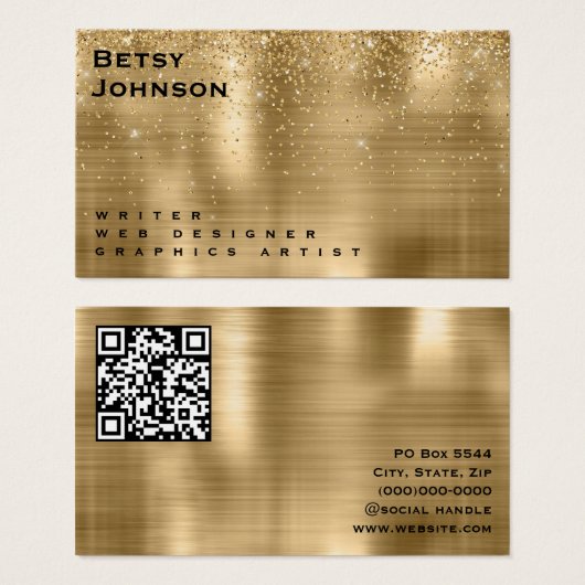 Brushed Gold Foil and Glitter Business Card (正面&裏面)