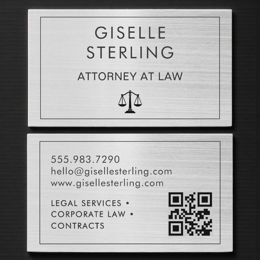Brushed Metal Lawyer Attorney at Law QR Code  名刺
