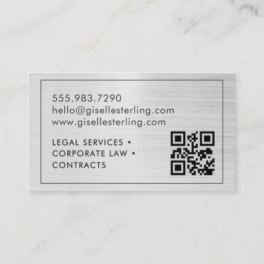 Brushed Metal Lawyer Attorney at Law QR Code 名刺 (裏面)