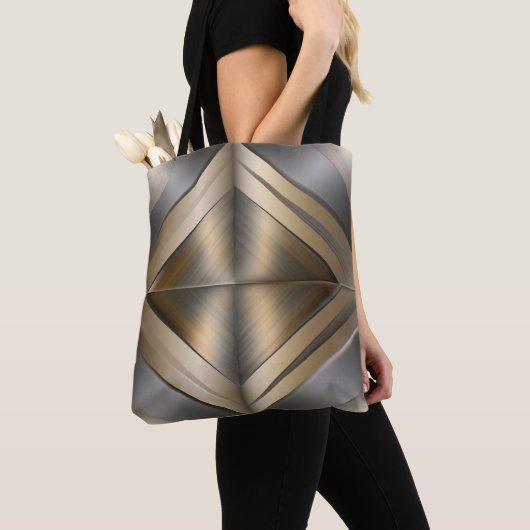 Brushed Metallic Geometric Diamond Pattern トートバッグ (クローズアップ)