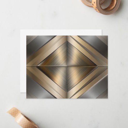Brushed Metallic Geometric Diamond Pattern ノートカード (正面/裏面インサイチュ)