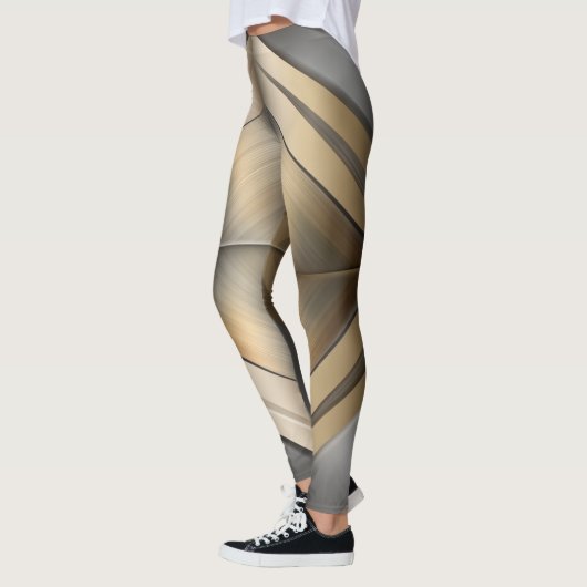 Brushed Metallic Geometric Diamond Pattern レギンス (左)