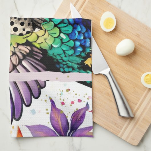 Brushstroke Bird Art キッチンタオル (四つ折り)