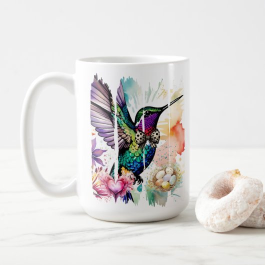 Brushstroke Bird Art コーヒーマグカップ (ドーナツ)