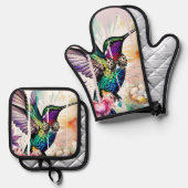 Brushstroke Bird Art 鍋つかみ&鍋敷きセット (正面/裏面)