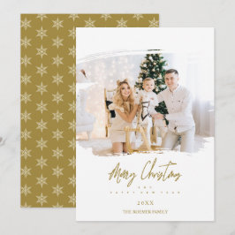 Brushstroke Christmas Golden Snowflakes Photo シーズンカード