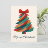 Brushstroke Christmas Tree Card with Red Bow シーズンカード (スタンド正面)