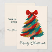 Brushstroke Christmas Tree Card with Red Bow シーズンカード (正面/裏面)