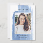 Brushstrokes |  Dark Blue Photo Girly Graduation 招待状 (正面)