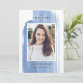 Brushstrokes |  Dark Blue Photo Girly Graduation 招待状 (スタンド正面)