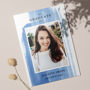 Brushstrokes Dark Blue Photo Girly Graduation 招待状