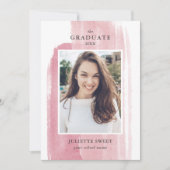 Brushstrokes | Dark Pink Photo Girly Graduation 招待状 (正面)