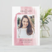 Brushstrokes | Dark Pink Photo Girly Graduation 招待状 (スタンド正面)