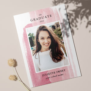 Brushstrokes Dark Pink Photo Girly Graduation 招待状