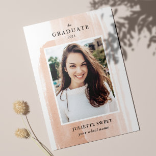 Brushstrokes Peach Photo Girly Graduation 招待状