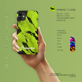 Brushy Black & Green iPhone 11 Case | カスタマイズ可能 ケース