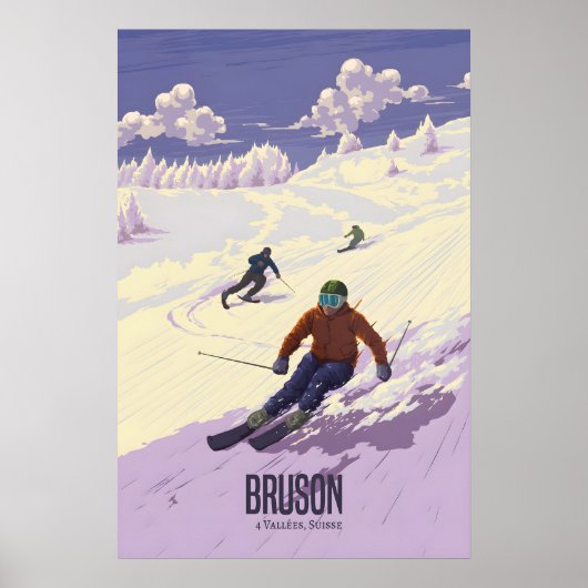 Bruson Switzerland Ski Resort Travel Poster ポスター (正面)