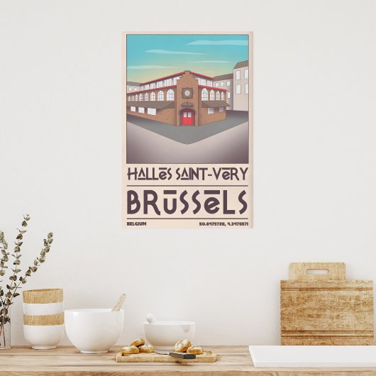 Brussels Architecture Print Halles Saint-Very ポスター (キッチン)