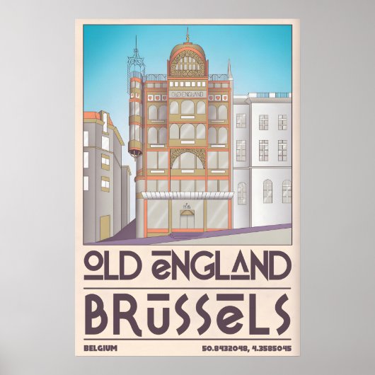 Brussels City Poster Stylized Streetscape ポスター (正面)