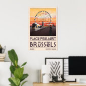 Brussels Cityscape Art Print Mid-Century Tram and ポスター (ホームオフィス)