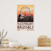 Brussels Cityscape Art Print Mid-Century Tram and ポスター (キッチン)
