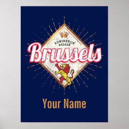 Brussels Europe Capital Belgium Retro Lion Vintage ポスター