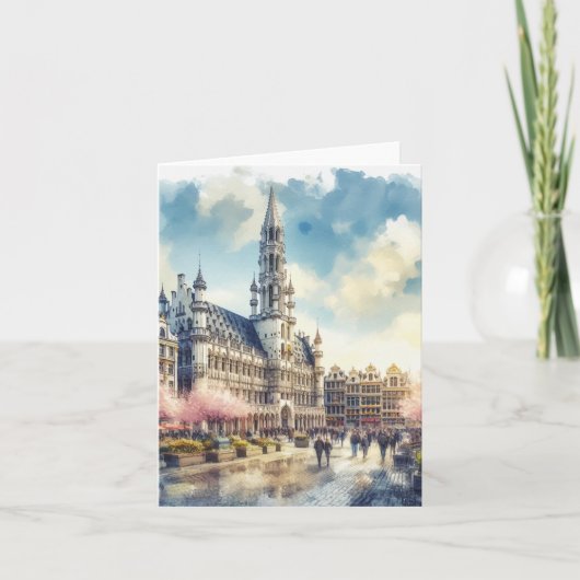 Brussels Grand Palace of Belgium Watercolor カード (正面)