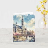Brussels Grand Palace of Belgium Watercolor カード (黄色い花)