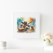 Brussels Griffon 030624AREF110 - Watercolor スクエア壁時計 (ホーム)