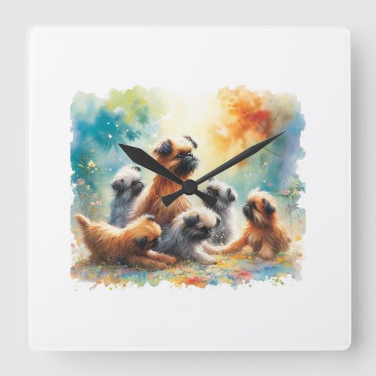 Brussels Griffon 030624AREF110 - Watercolor スクエア壁時計 (正面)