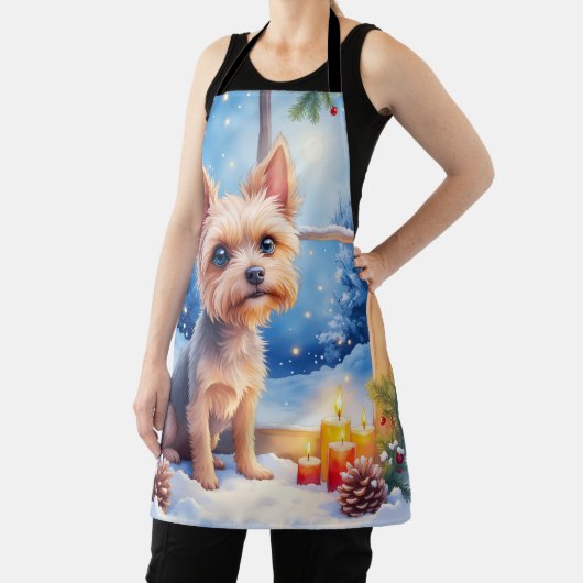 Brussels Griffon Frosted Window Christmas Art エプロン (インサイチュ)