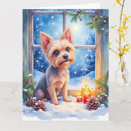 Brussels Griffon Frosted Window Christmas Art カード (黄色い花)