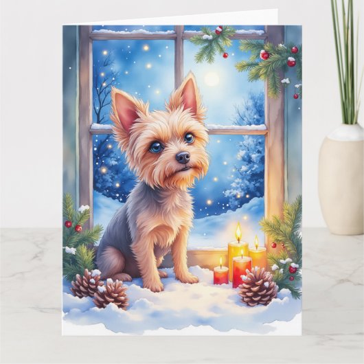 Brussels Griffon Frosted Window Christmas Art カード (正面)