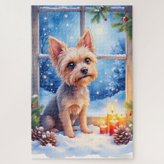 Brussels Griffon Frosted Window Christmas Art ジグソーパズル (縦)