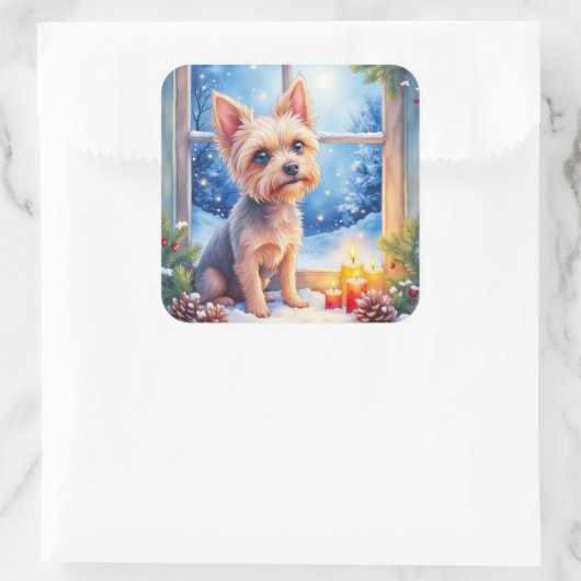 Brussels Griffon Frosted Window Christmas Art スクエアシール (バッグ)