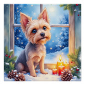Brussels Griffon Frosted Window Christmas Art ポスター (正面)