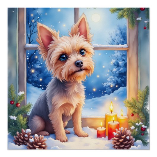 Brussels Griffon Frosted Window Christmas Art ポスター (正面)