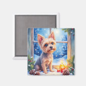 Brussels Griffon Frosted Window Christmas Art マグネット (正面/裏面)