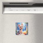 Brussels Griffon Frosted Window Christmas Art マグネット (インサイチュ (食洗機))