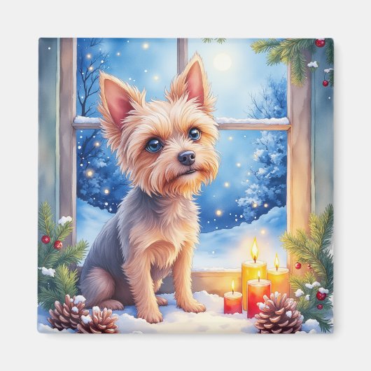 Brussels Griffon Frosted Window Christmas Art マグネット (正面)