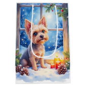 Brussels Griffon Frosted Window Christmas Art ミディアムペーパーバッグ (裏面)