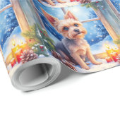 Brussels Griffon Frosted Window Christmas Art ラッピングペーパー (ロールコーナー)