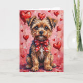 Brussels Griffon Valentine Dog Sitting with Hearts カード (正面)