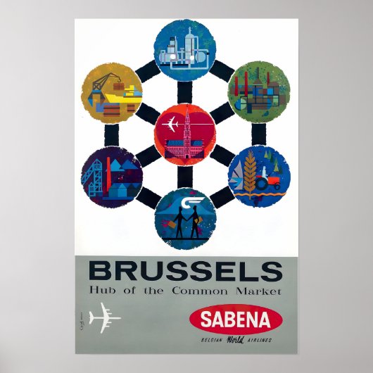 Brussels Print Belgium Art Sebena Airlines Travel  ポスター (正面)