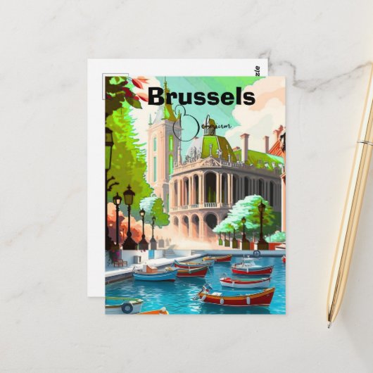 Brussels Travel Art postcard, Belgium Travel Art,  ポストカード (正面/裏面インサイチュ)